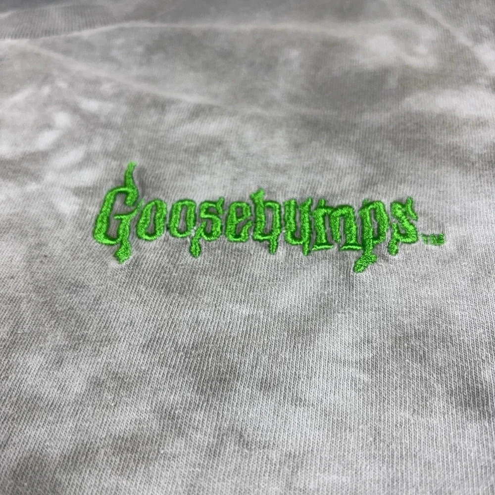 Goosebumps Shirt Mens L Gray Tie Dye Logo Embroidered Graphic Tee Horror Tagless